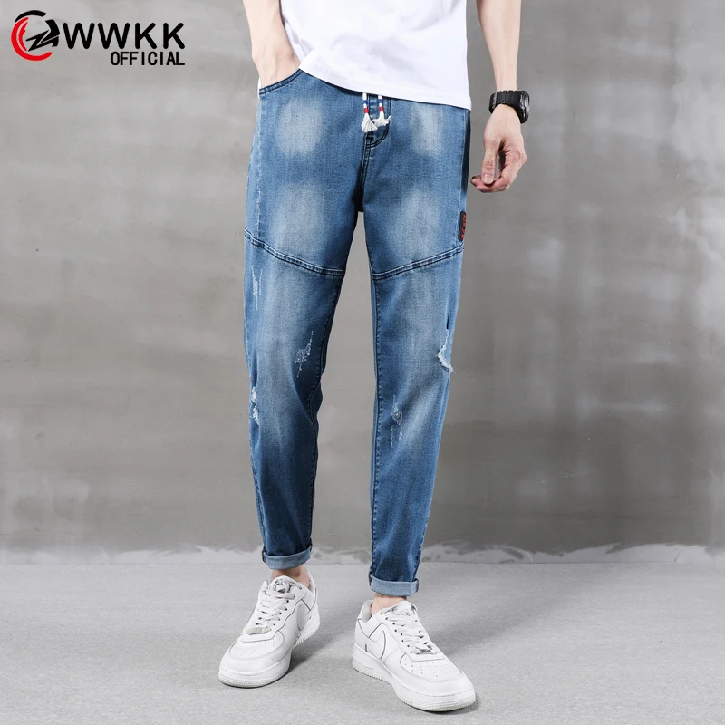 WWKK 2020 джинсы большого размера Серые Синие мужские шаровары плюс Осенние