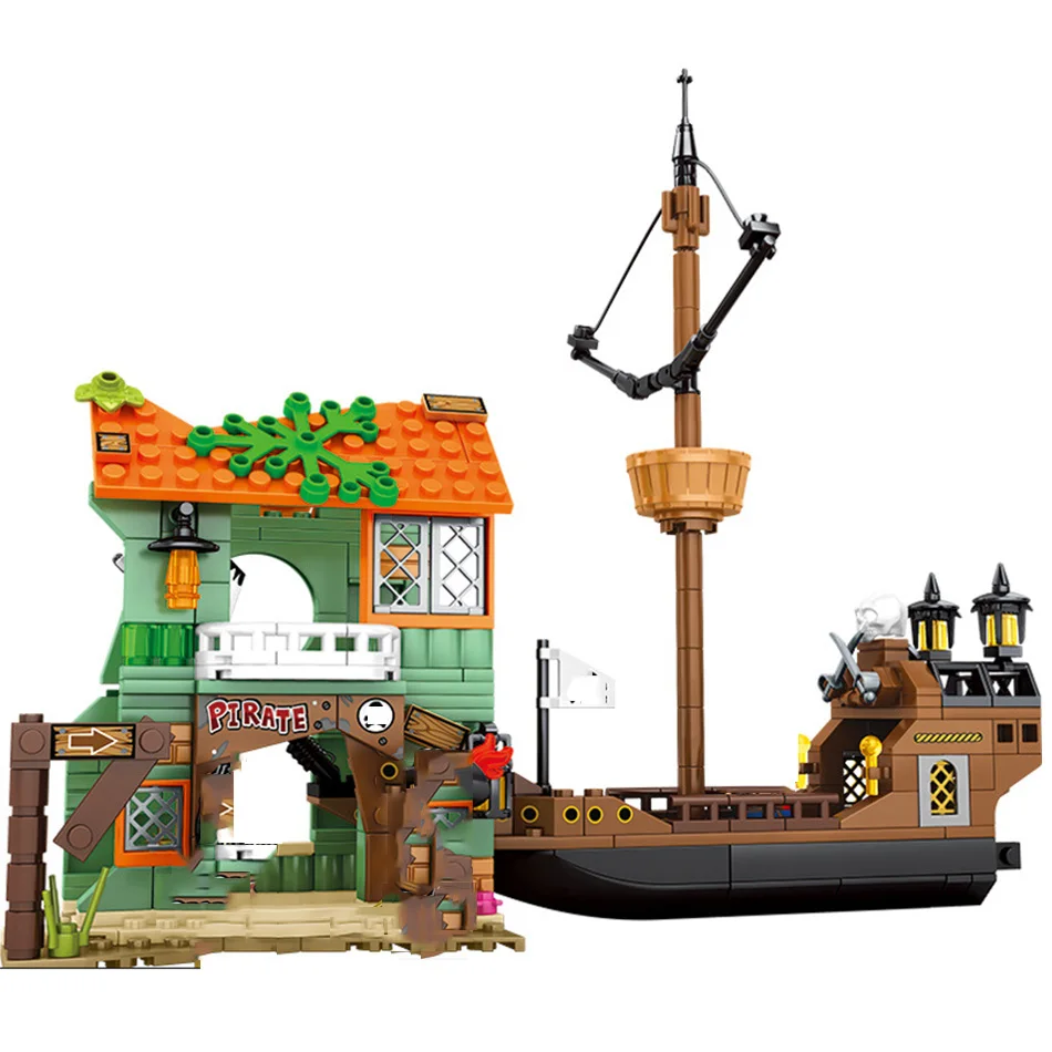 

376 шт. Рыбак пиратский корабль 2 в 1 дом остров сцена строительные блоки лодка Приключения кирпичи игрушки подарки для детей