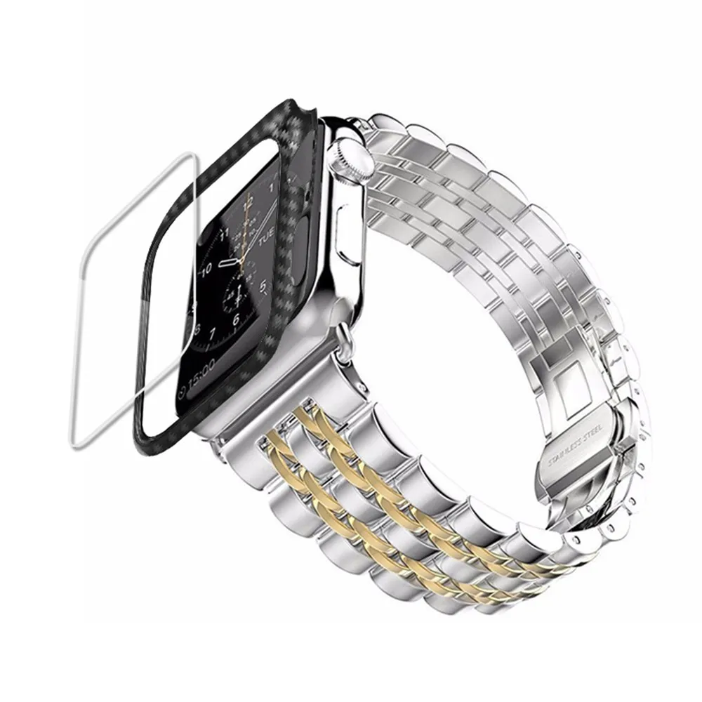 Чехол из углеродного волокна и ремешок для Apple Watch band 44 мм 40 42 мм/38 браслет
