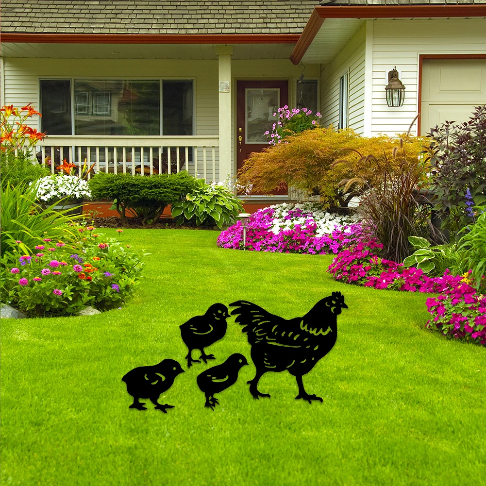 

Outdoor Garden Ornaments Chicken Yard Art Backyard Home Lawn Stakes Decor