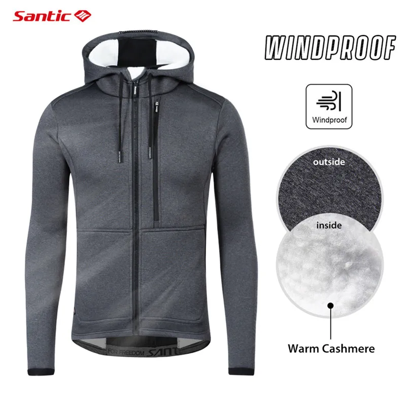 Мужская теплая велосипедная куртка Santic зимняя ветрозащитная флисовая кофта с