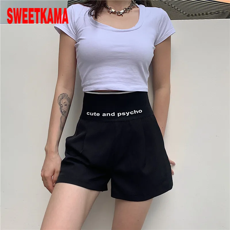 Женские повседневные шорты SWEETKAMASummer черные свободные с принтом в виде букв и