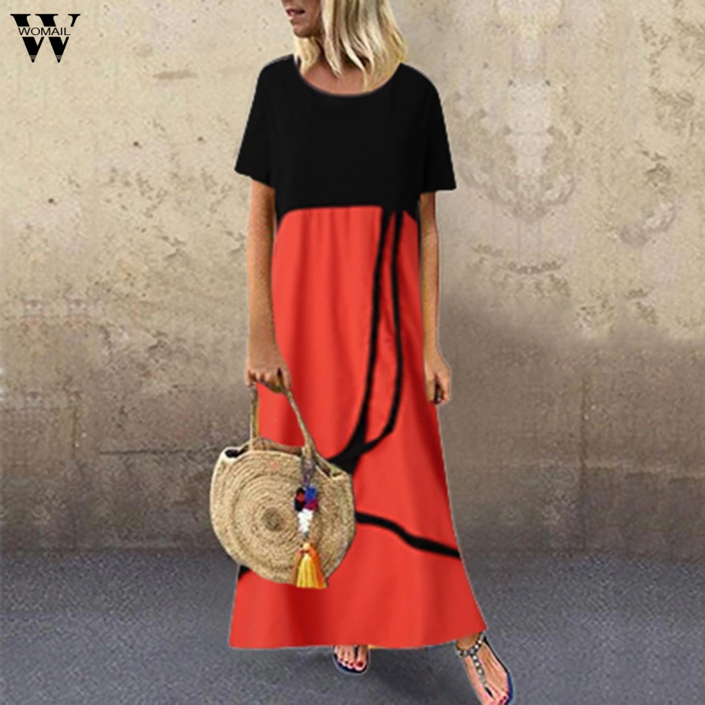 Женское летнее платье с круглым вырезом коротким рукавом|Женские платья| |