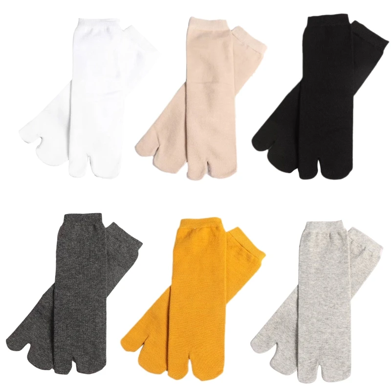 

New Women Men Flip Flop Slipper Cotton Crew Socks Split 2 Toe Japanese Kimono Sandal Tabi Ninja Geta Simple Solid Color Mid