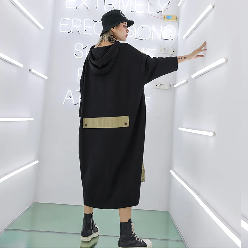 Z-ZOUX Women Dress Hooded Patchwork Long Sleeve Dresses Asymmetry Ladies Large Size Loose Casual Autumn 2019 | Женская одежда