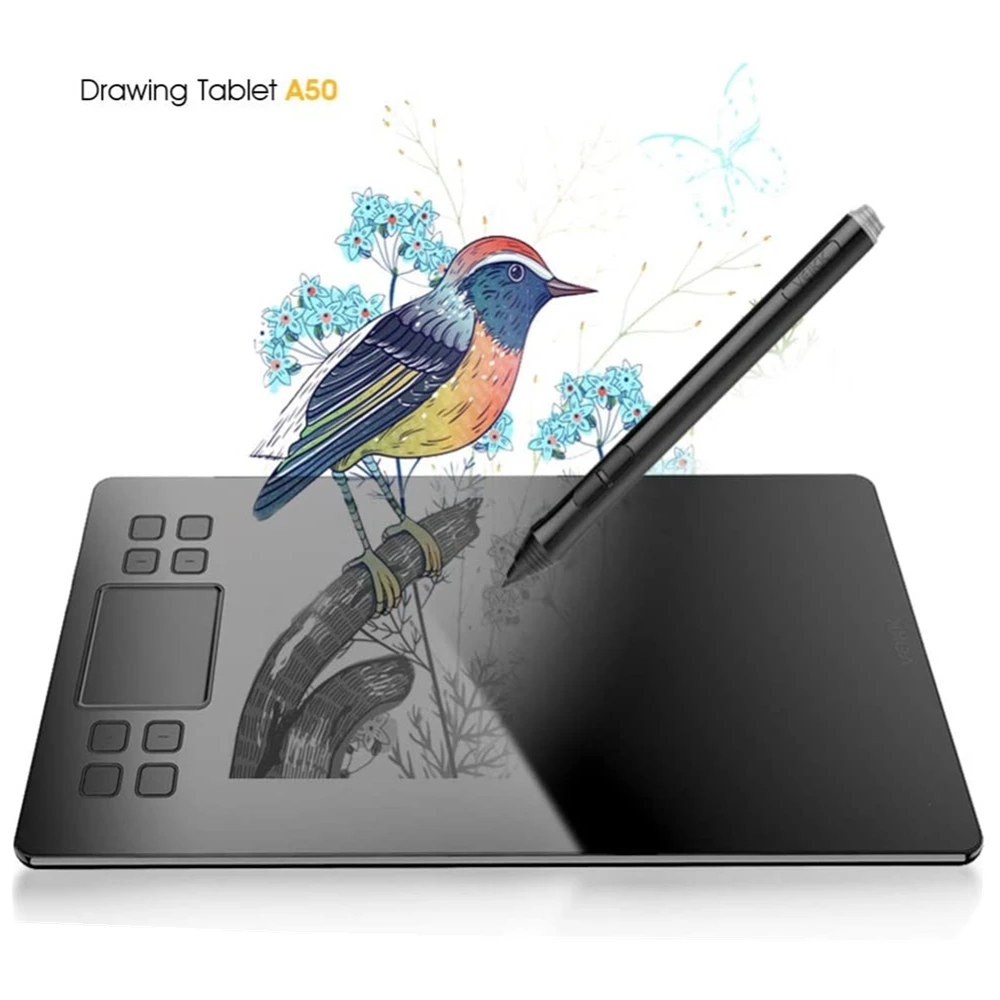 10x6 inch VEIKK A50 Graphics Drawing Tablet with 8192 Pressure Sensitivity Battery-Free Passive Pen with 8 Express Keys
