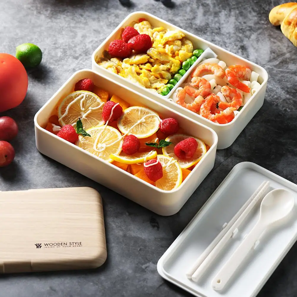 Bento Box Leak-proof Double Layers 3 Colors Stackable Lunch Container For Work Large-capacity Snack And Vegetable Storage | Дом и сад