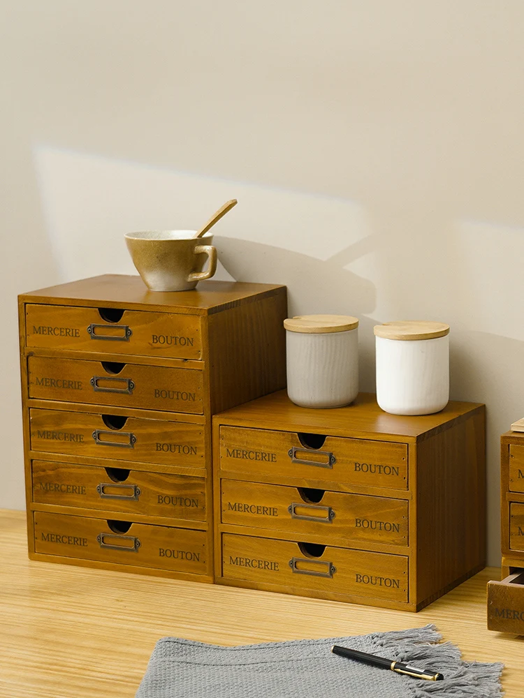 

Retro Old Solid Wood Box Three Drawers Environmentally Friendly Ink Desktop Storage Box Sorting Cabinet