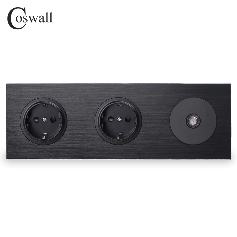 Настенная розетка Coswall с заземлением двойная алюминиевая металлическая панель 16
