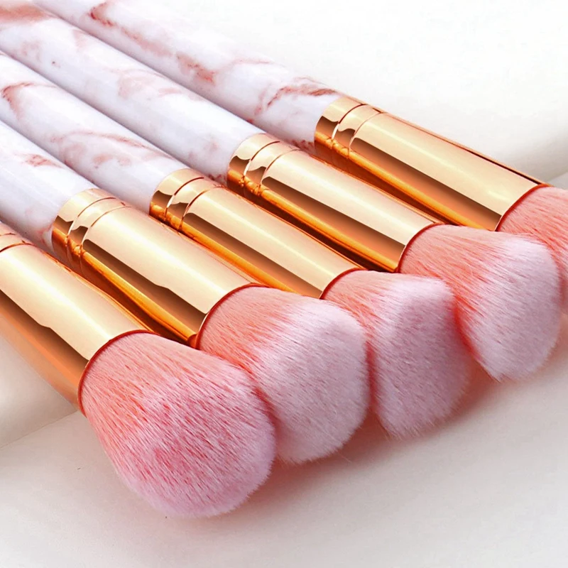 

10 Professional Makeup Brushes Set Tool Foundation Eye Shadow Lip Liner Blush Marble Face Makeup Brush