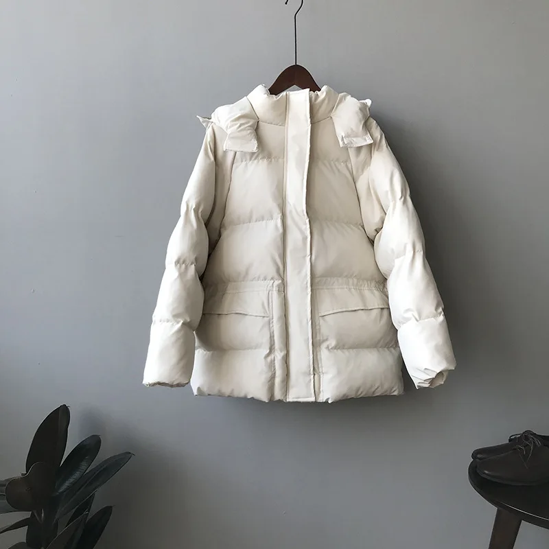 2020 Winter Clothes Women Korean Style Hooded Padded Puffer Jacket Coat Streetwear Beige Femme Parkas Black Ropa Mujer Invierno