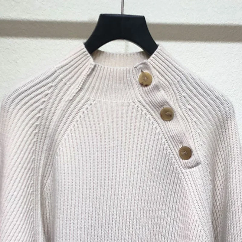 

Women Sweater 2021 Autumn and Winter New Button Wild Pullover Wool Soft Sweater Wild Sweater