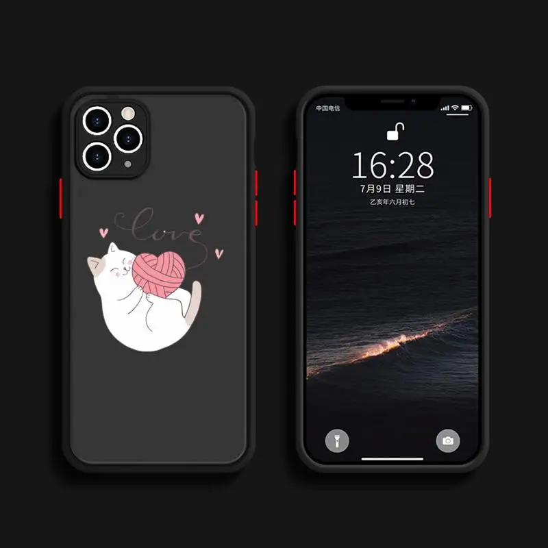 

Creative white Cute cartoon cat Phone Case For iPhone 12 11 Mini Pro XR XS Max 7 8 Plus X Matte transparent cover