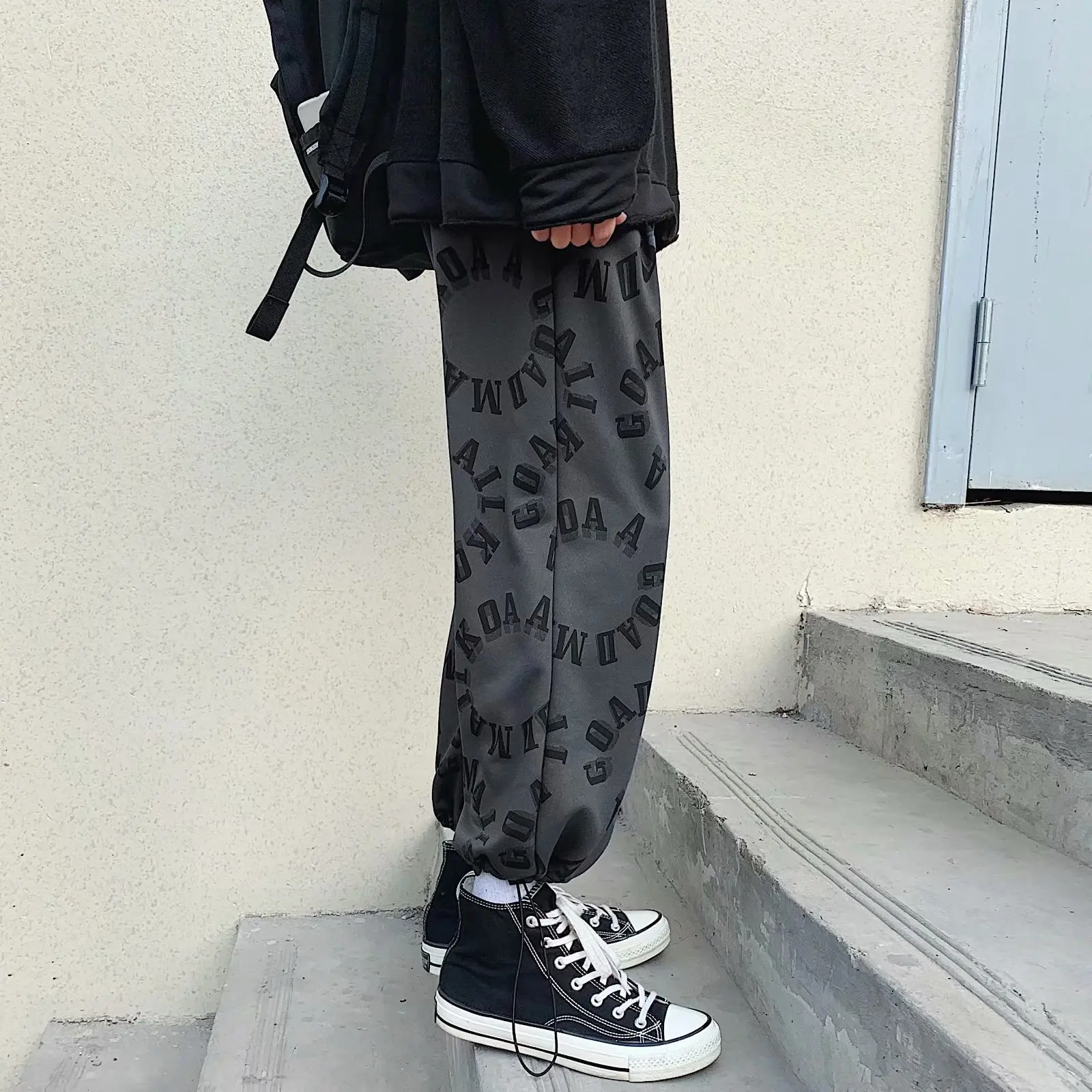 

Hong Kong style high street full print drawstring trousers spring and autumn 2021 new casual pants trendy loose guard pants