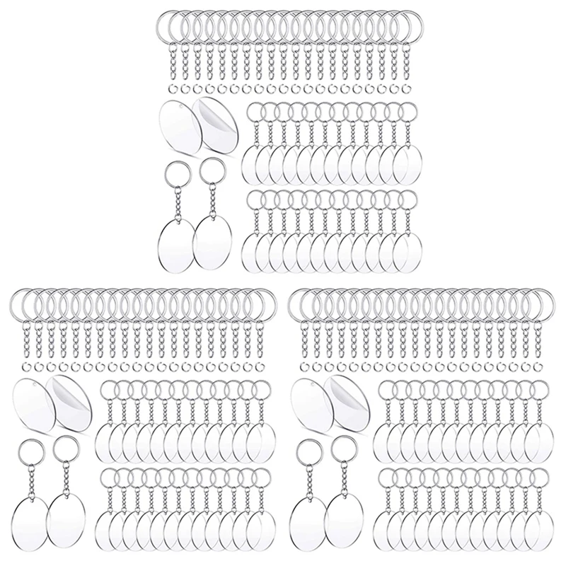 

450 Pcs 2 Inches Acrylic Transparent Discs and Key Chains Set, Clear Blank Acrylic Discs Round Keychain for DIY Projects