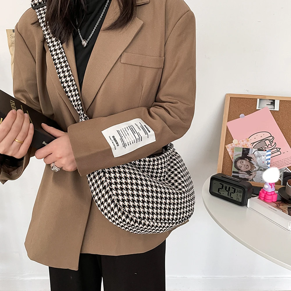 

Зимние клетчатые сумки через плечо в стиле ретро с рисунком «гусиные лапки» для женщин, новинка 2022, женские сумки большой вместимости, повседневные сумки на плечо, сумки