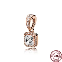 original 925 sterling silver creative rose gold square with crystal pendant fit pandora women bracelet necklace diy jewelry
