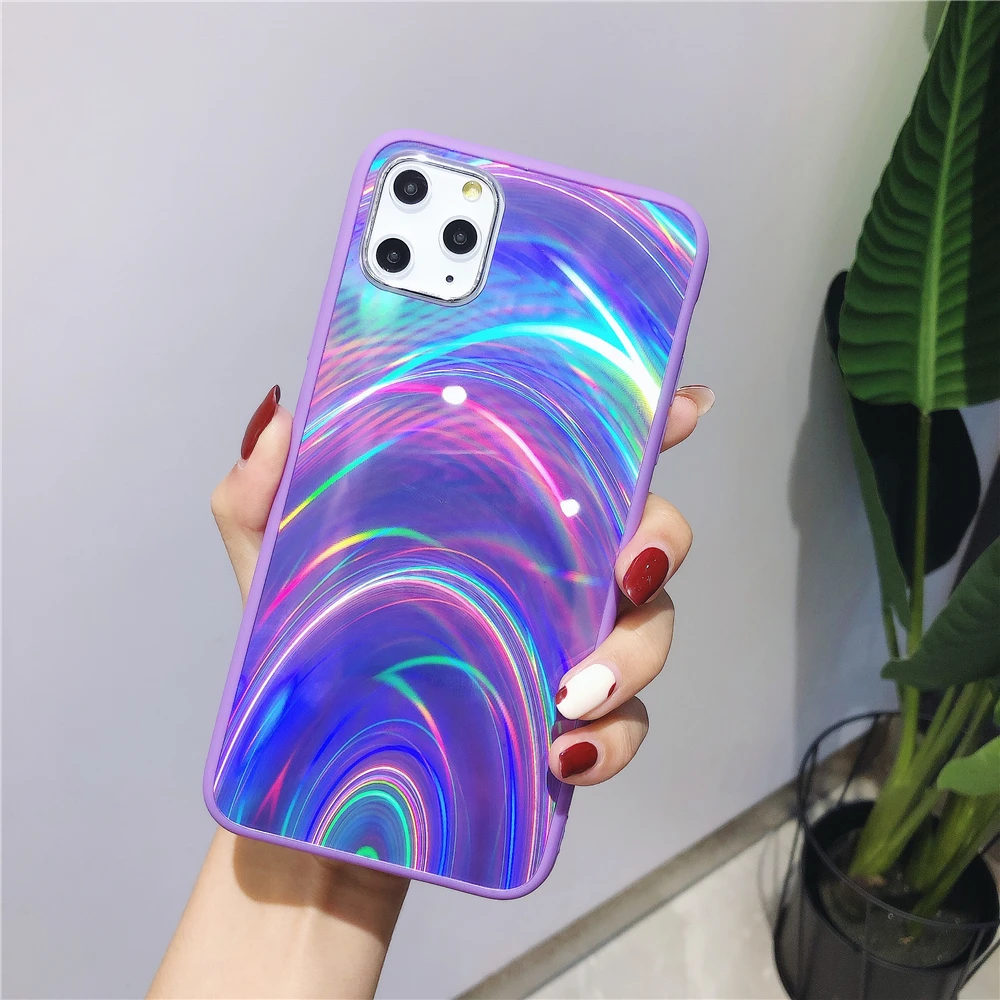 Роскошный 3D чехол для телефона Aurora Laser Rainbow iPhone 12 11 Pro Max XS X XR 6 6S 7 8 Plus SE зеркальный