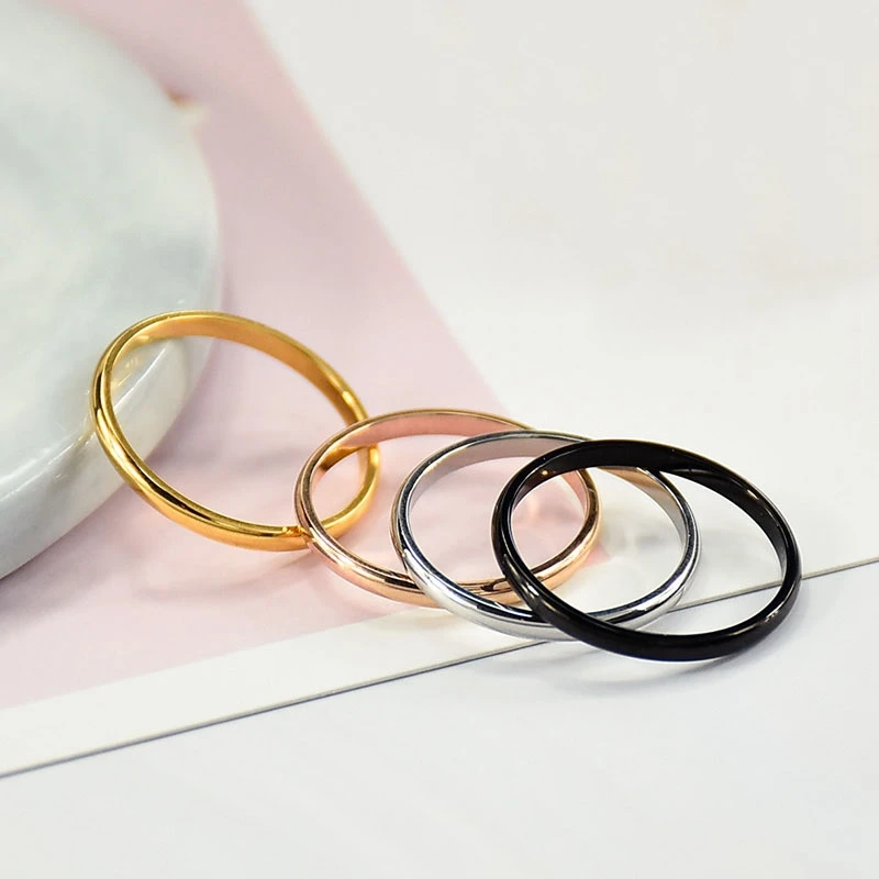 Простое 2 мм тонкое кольцо из титановой стали для пары модное розовое золото