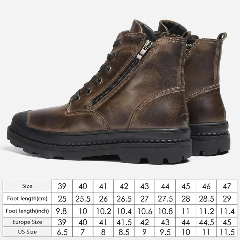 

Natural Cow Leather Men Winter Boots Handmade Retro Men Boots Genuine Leather Men Winter Shoes #CX9550