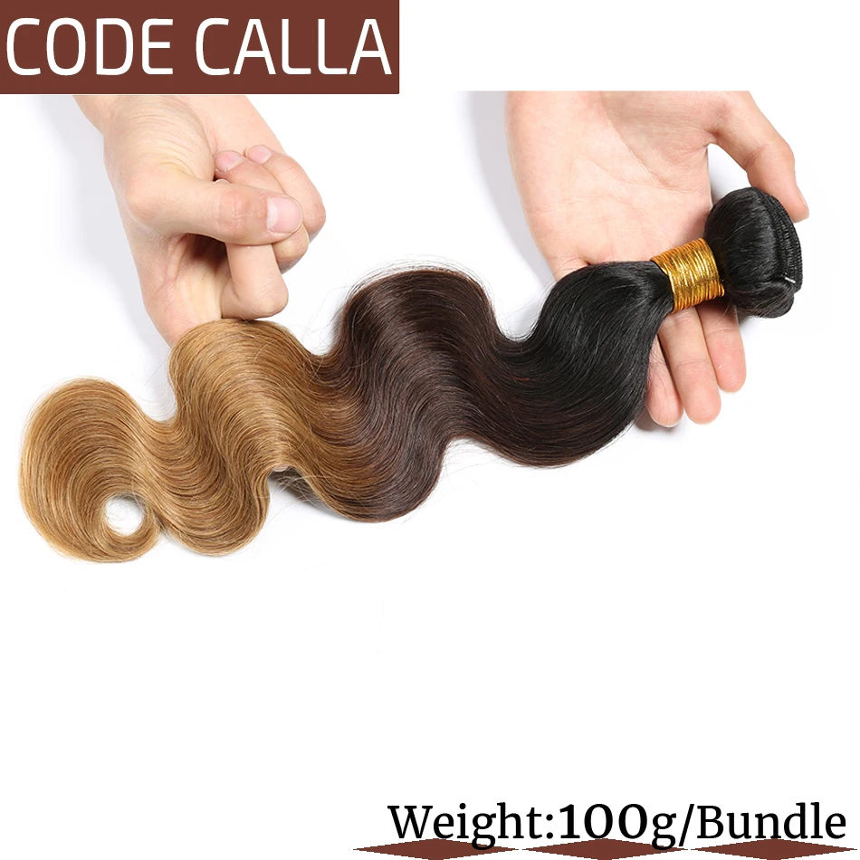 Код Calla Ombre цвет тела волна Связки с 4*4 Кружева Закрытие Необработанные бразильские необработанные девственные человеческие волосы Weft расширение