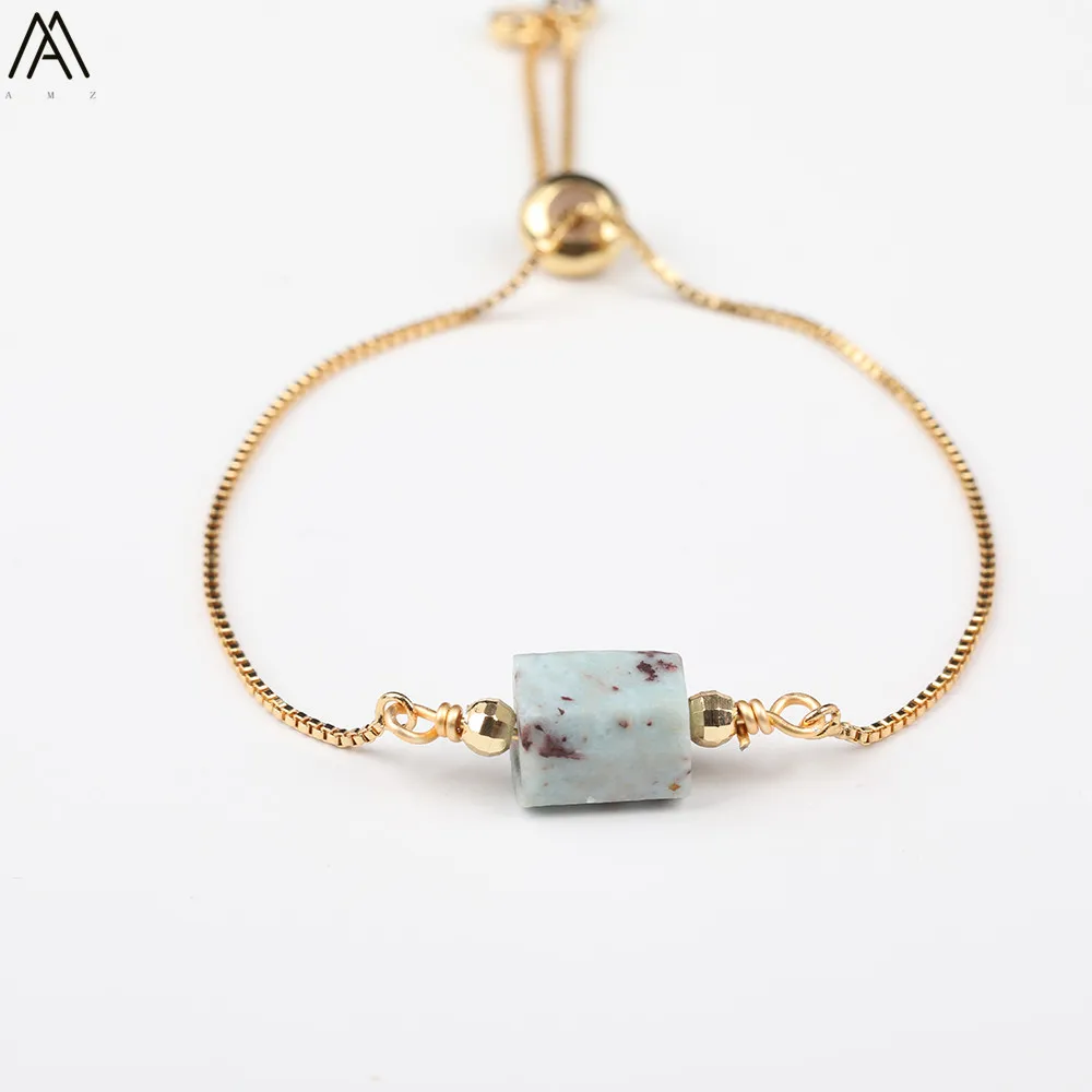 Женский браслет из натурального камня N0391AMD регулируемый золотой ручной работы с