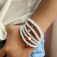 fashion white pearl beaded heart charm bracelets for women girls handmade beads chain on hand bracelet new design jewelry gift