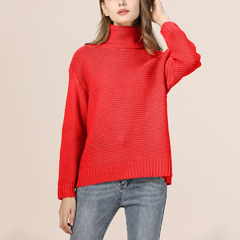 2019 осенние и зимние Новые однотонные свитеры большого размера OL commuter с высоким