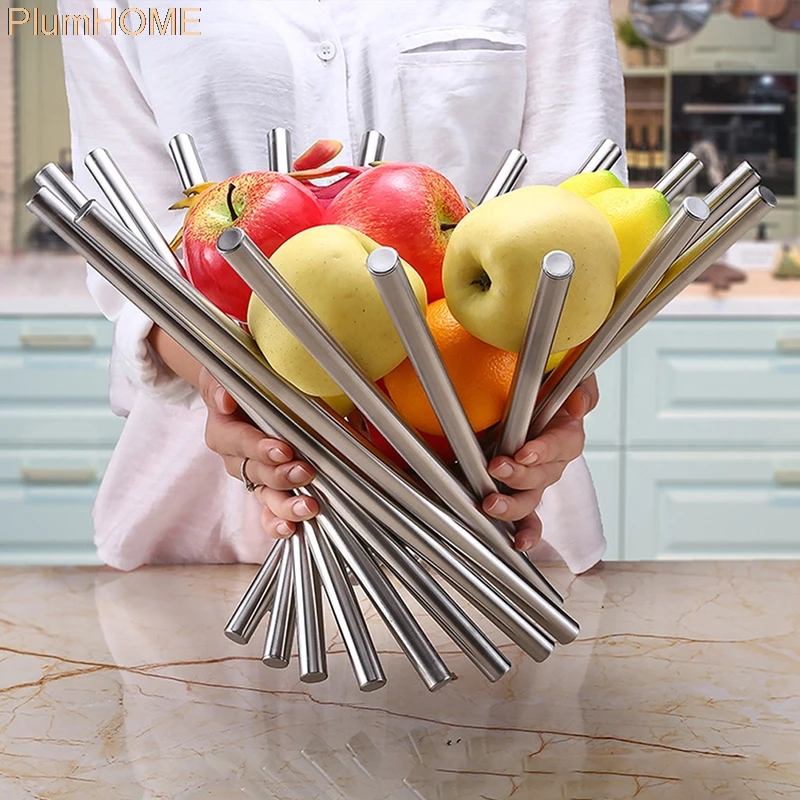 

Home Stainless Steel Foldable Fruit Basket Tray Multi Removable Fruit Tray