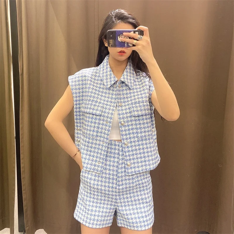 

TRAF Women 2021 Fashion Small Fragrance Style Lapel Flap Patch Pocket Decoration Texture Sleeveless Vest Streetwear