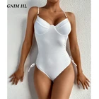 Купальник GNIM с лямкой на шее, женский купальник пуш-ап, стринги бикини-боди, летняя пляжная одежда 2021, новый однотонный бразильский купальник, цельный