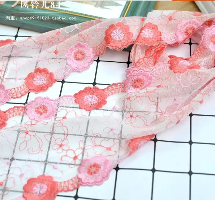 2 метра розовая с красной вышивкой хлопковая нить сетка для вышивки кружевная