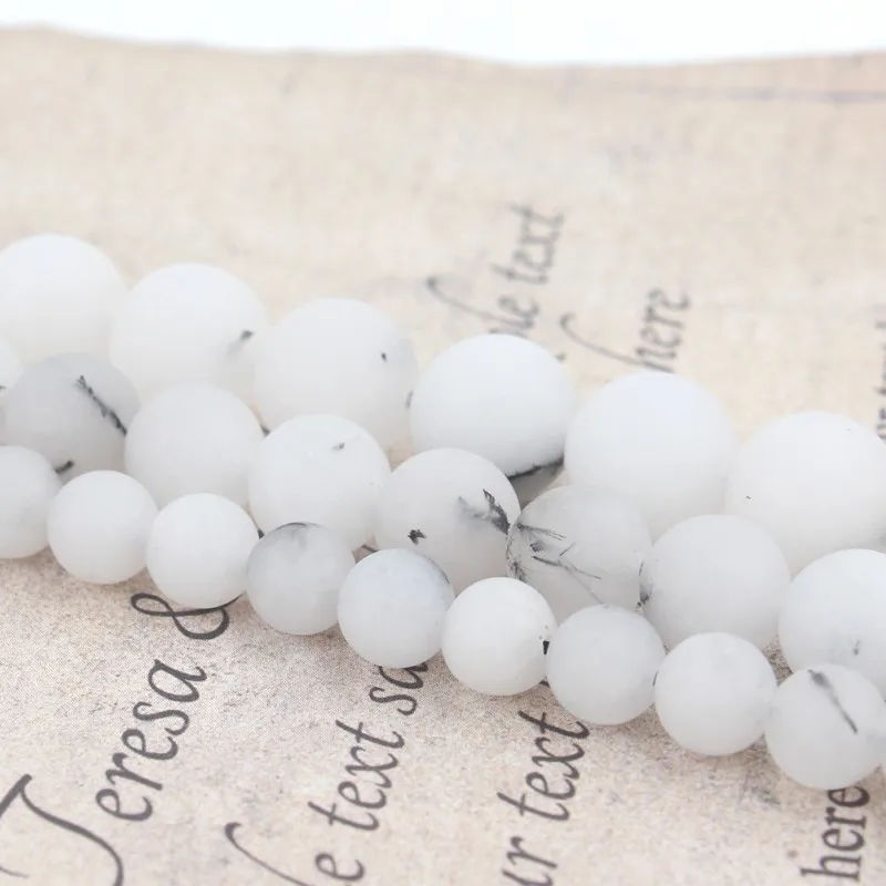 Natural Matte Black Spot White Jades Round Loose Beads For Jewelry DIY Making Bracelet Charms Accessories 15''Strand 6 8 10 12mm |