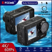 fccwo action camera 4k 60fps 20mp waterproof 5 40m eis wifi anti shake sport cam underwater video touch lcd dual screen webcam