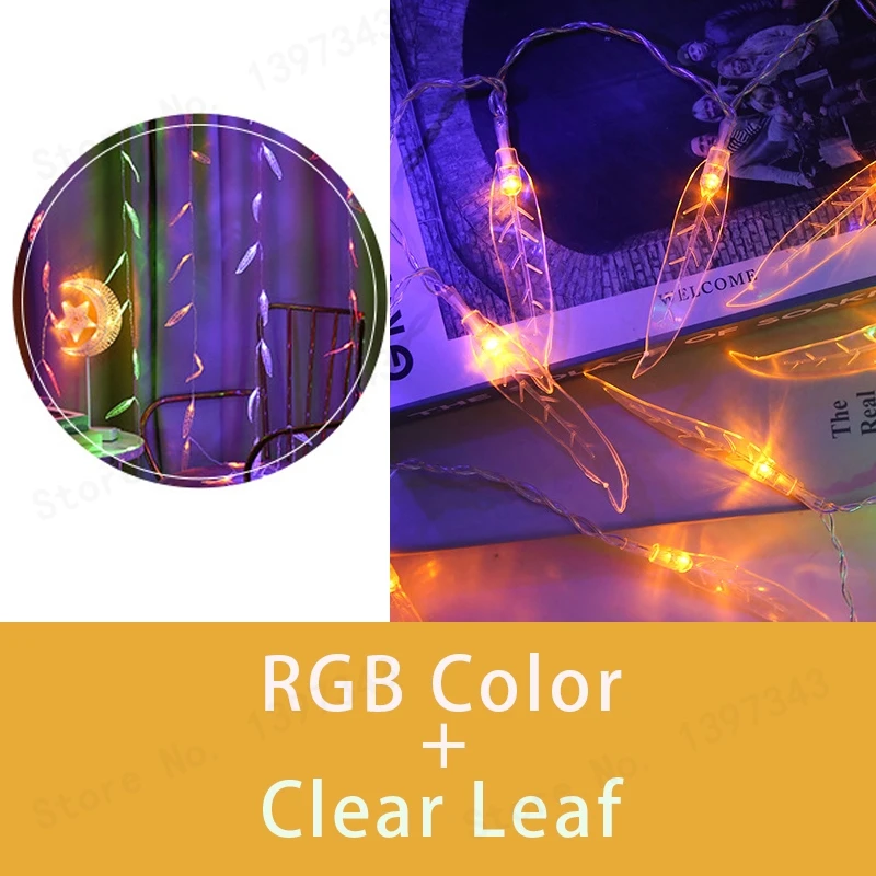 Clear Leaf and RGB Зеленый занавес в виде листьев ивы, светильник IP44, водонепроницаемый, для улицы, гирлянда, сказочный светильник s, для праздника, спальни, дома, вечерние, для рождественской елки - Испускаемый цвет: Clear Leaf and RGB