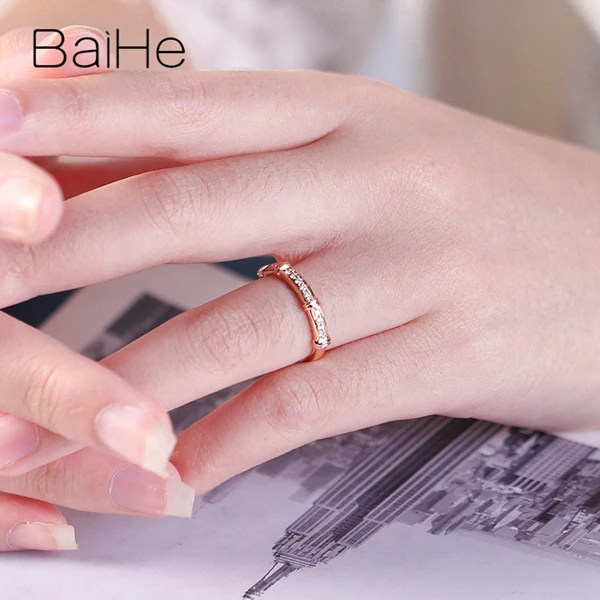 BAIHE, 14 к, розовое золото, H/SI, всего 0.13ct, натуральные бриллианты, обручальное кольцо, модное, хорошее ювелирное изделие, мужское кольцо, женское кольцо, пара колец