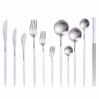 cutlery set stainless steel fork knive spoon set white silver western dinnerware set tea dessert kitchen utensils dropshipping