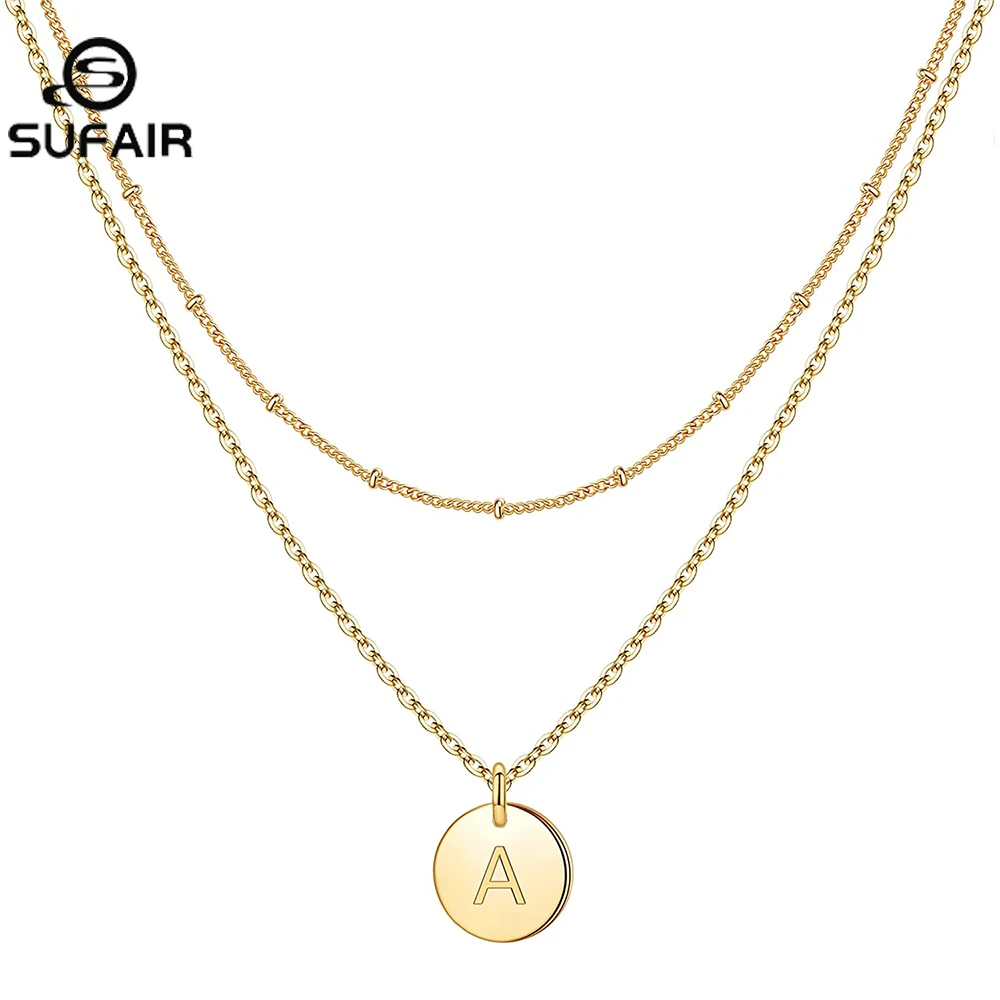 

Sufair 14K Gold Filled Double Side Engraved Hammered Gold Coin Necklaces for Women Layered Initial Pendant Teen Girl Jewelry