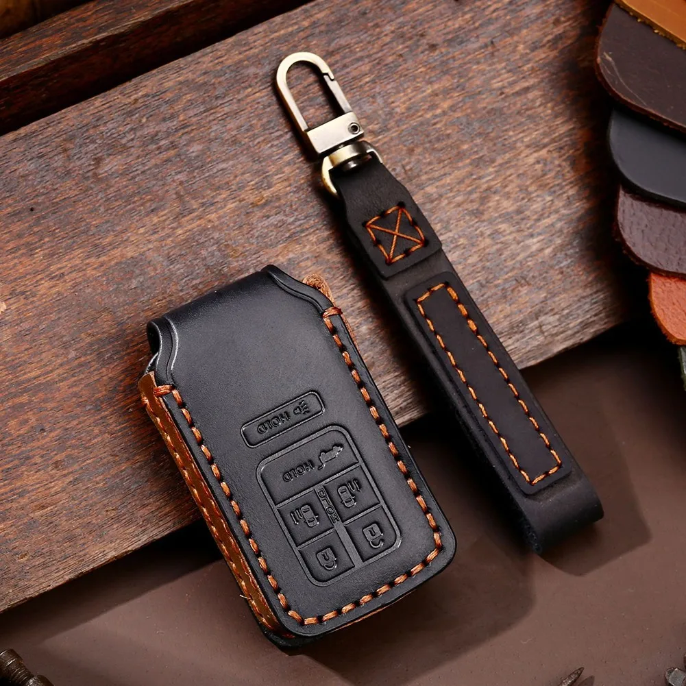 

For Honda Odyssey 6 Buttons Leather Keyless Smart Car Key Fob Case Cover Holder For Honda Civic Accord Pilot Fit HR-V CR-V 2019