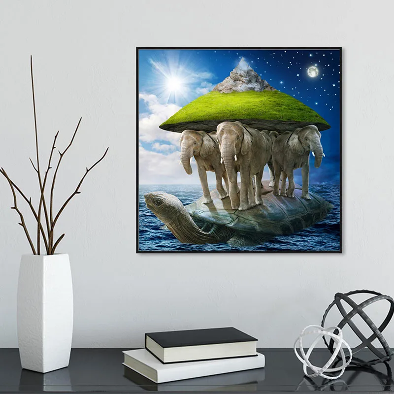 Постер на холсте с изображением слона черепахи гор|Рисование и каллиграфия| |