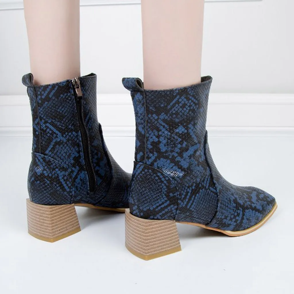 Ботинки модные женские ботинки из искусственной кожи на квадратном каблуке