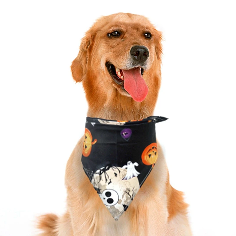 

Бандана для собак на Хэллоуин, шарф для домашних животных, носовые платки, нагрудники, моющиеся и регулируемые, отличный подарок для домашни...