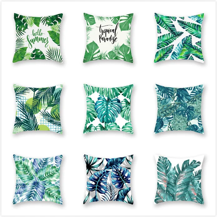 

Hot Selling Pillow cover geometry Tropical green plants Luxury Printing Square Zippered Pillow Sham Personalized Pillowcase