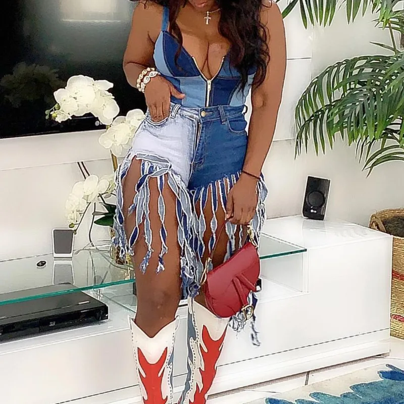 2021 womens fashion brand vintage tassel ripped high waisted short skinny jeans punk sexy hot sexy female denim shorts cotton free global shippin