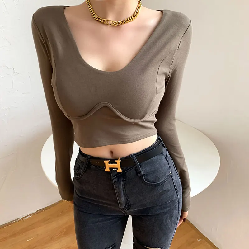 

Женская футболка с V-образным вырезом, повседневный облегающий джемпер на осень и зиму, 2021