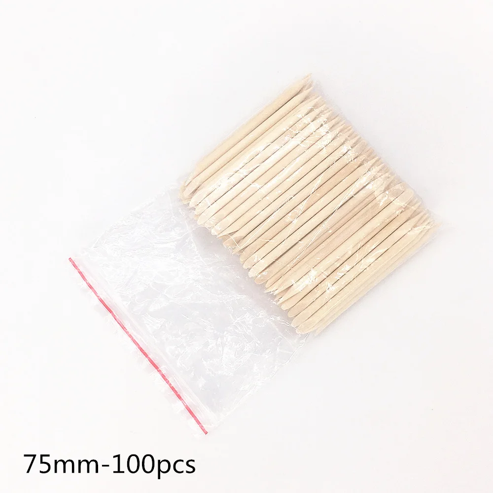 100pcs-75mm 100 шт./компл. оранжевый Для женщин леди с двойным концом нейл-арта деревянные палочки для кутикулы толкатель Remover Педикюр Маникюрный Инструмент - Цвет: 100pcs-75mm