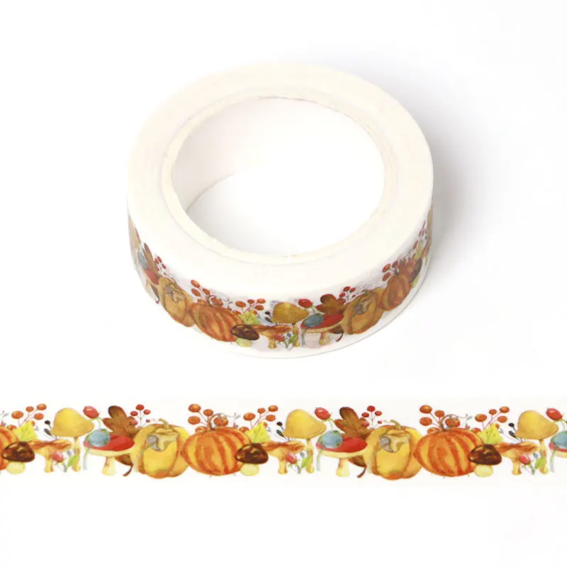 10pcs/lot 15mm*10m Thanksgiving Yellow pumpkin nuts mushroom cherry washi tape Decorative scrapbooking stationery masking tape