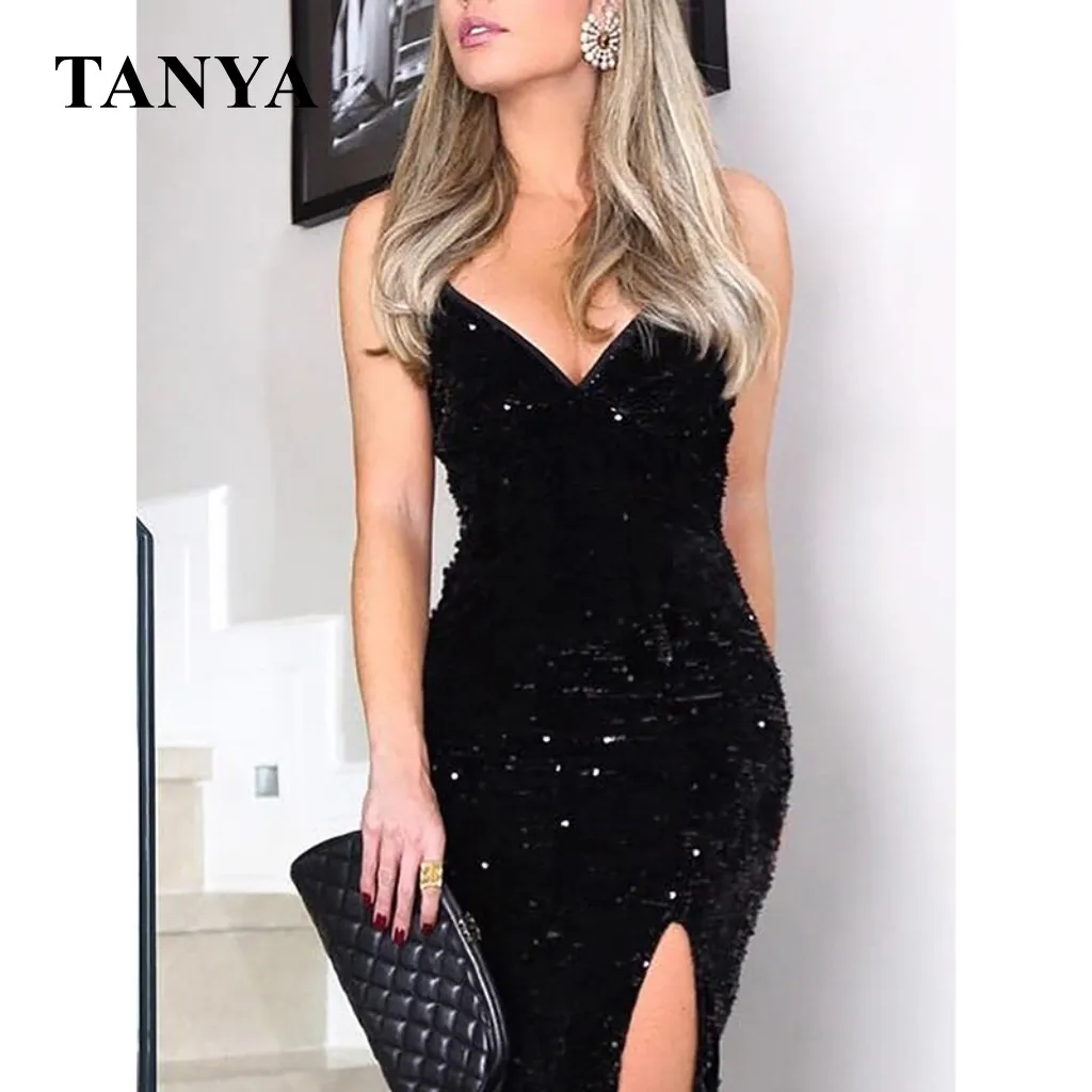 Для женщин V образным вырезом вечернее платье Bodycon 2022 новый сексуальный разрез