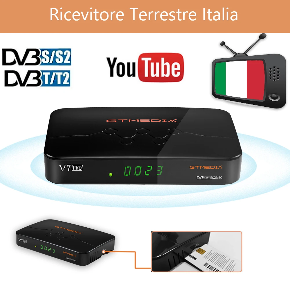 

2021 итальянский ТВ-бокс, gt media V7 pro DVB-S2/S2X + DVB-T/T2 комбинированная Поддержка карты CA, H.265 спутниковый ТВ-приемник декодер wifi