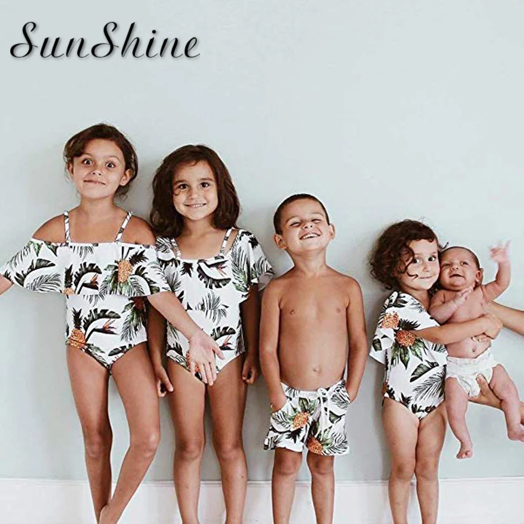 Мини купальник с принтом листьев для маленьких мальчиков семейный Монокини